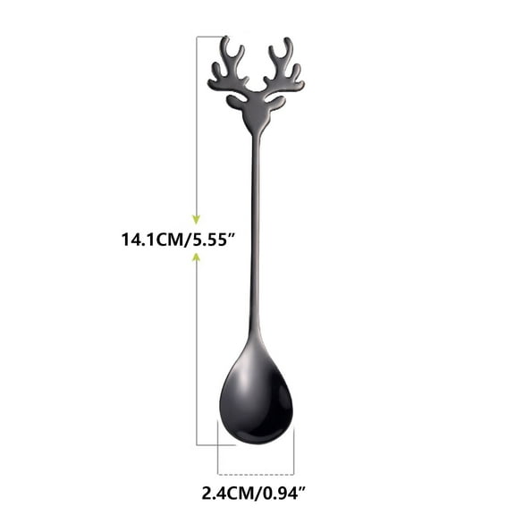 ChicYu Christmas Spoon Gift Set 304 Stainless Reindeer Designs Hot Beverage Dessert Server Cocoa Stirring Utensil Festive Tableware Holiday Entertaining Black