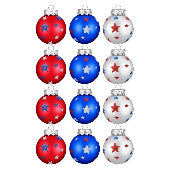 ChicYu 12 PcsHand-Painted Patriotics Ball Ornaments,Red White Blue Hanging Decor Set for Independence Day, Fireplace and Holiday Tree Dress Up Multicolor