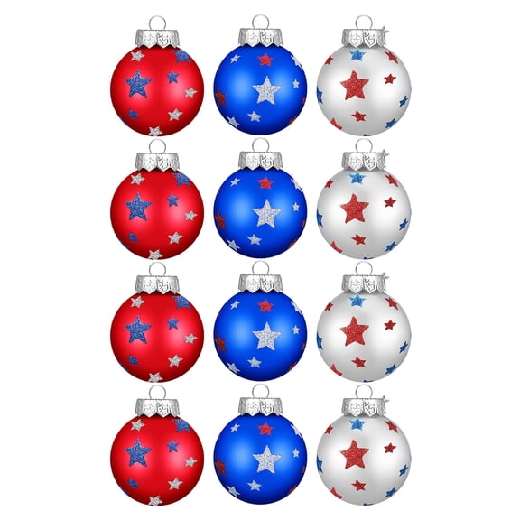ChicYu 12 PcsHand-Painted Patriotics Ball Ornaments,Red White Blue Hanging Decor Set for Independence Day, Fireplace and Holiday Tree Dress Up Multicolor