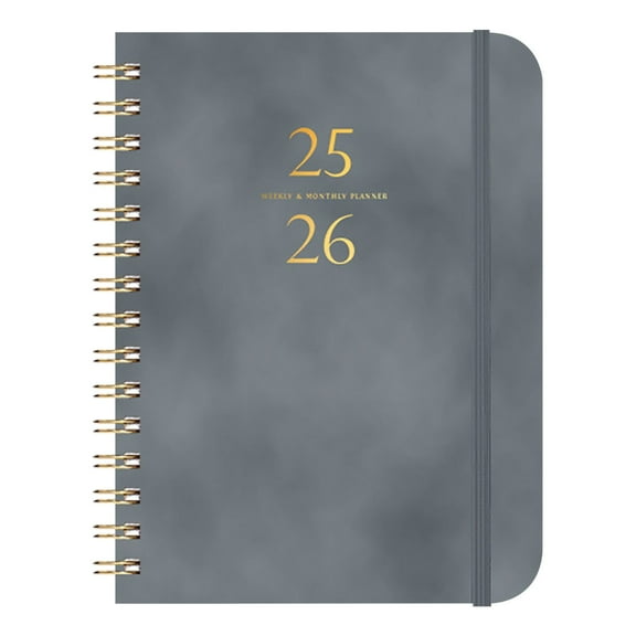 ChicYu A5 Genuine Leather Binder Planner with Weekly Monthly Pages, Inner Pockets and Pen Holder, Refillable Notebook Self-discipline Card Printing Book Gray