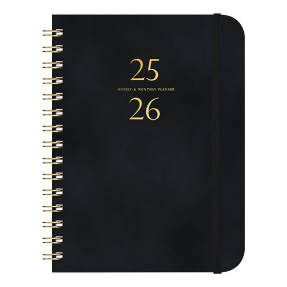 ChicYu A5 Genuine Leather Binder Planner with Weekly Monthly Pages, Inner Pockets and Pen Holder, Refillable Notebook Self-discipline Card Printing Book Black