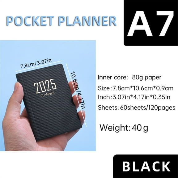 ChicYu A7 Mini Pocket Notebook Organizer Daily Planner Travel Journal with Pen Holders, Tear-Proof Paper for Backpack, Students and Business (Compact Size) Black