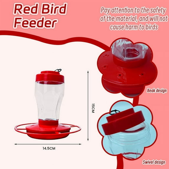 ChicYu Hummingbird Feeders for Outdoors Hanging Leak-Proof Plastic Red Hummingbird Feeder with Ant Moat & 3 Feeding Ports 1 Pack Wide Mouth Bird Feeder for Outside