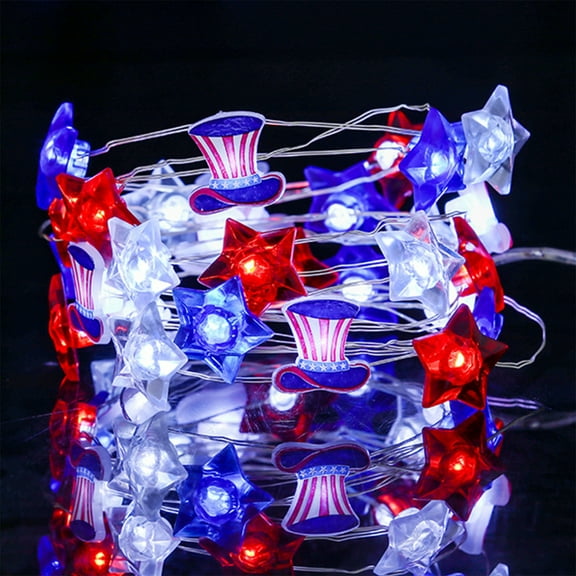 ChicYu Shatterproof LED Star String Lights,Red White Blue Flashing Decor for Garden Fences, Nighttime Ambiance Boosts Theme Memorial Day Decor Multicolor