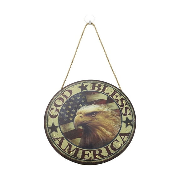 ChicYu Solar-Powered Wooden LED Door Hanging,Hand-Carved Patriotics Welcome Sign for Farmhouses Entryways and Nighttime Scene Enhancement Multicolor