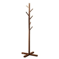 Lomaiwei Solid Wood Coat Rack, Hanging Rod Tree-Shaped Coat Rack with 6 Hooks, 3 Height Options, for Clothes, Hats, Bags, Living Room, Bedroom, Home Office Brown