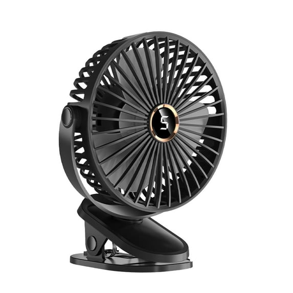 ChicYu Clip-On Desk Fan with Digital Display USB Rechargeable Mini Student Fan for Elementary School, Foldable Design with 3 Speed Classroom Cooler Black