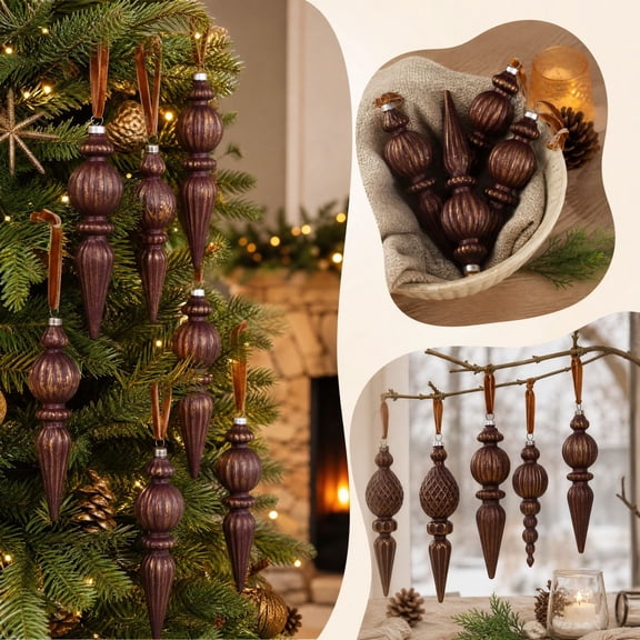 ChicYu Cone Shaped Christmas Ornaments, Decorative Balls, Plastic Vintage Hanging Set for Christmas Tree, HOLIDAY Party Display