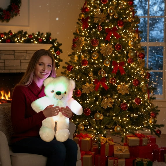 ChicYu Cute Colorful Light-up Toy Ribbon Bear 17.7in 8.8oz LED Glow Gift Home Holiday Decor Holiday Gift Birthday Gift