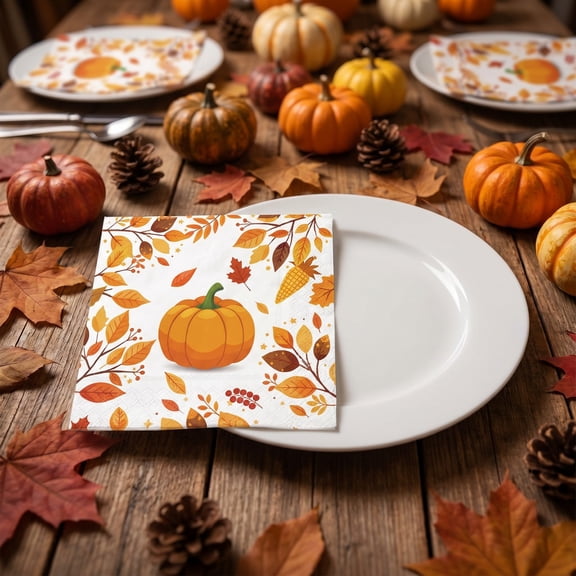 ChicYu Disposable Fall Harvest Paper Napkins Set Thanksgiving Party Supplies Autumn Theme 40 Count for Family Gatherings