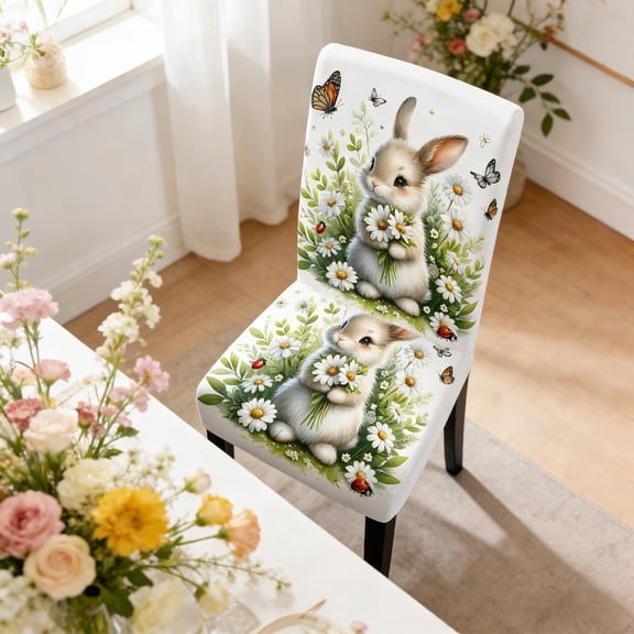 ChicYu Easter Cute Bunny Chair Covers Stretch Removable Washable Dining Chair Protector Full Wrap Chair Slipcovers for Home Kitchen Dining Room Easter Holiday Party Decor