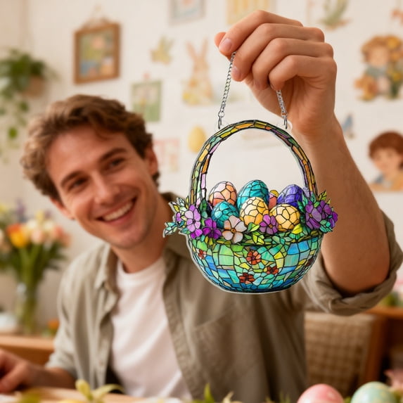ChicYu Easter Egg Bunny Suncatcher Ornament 2-Piece Set Hanging Light Decor for Home Window Garden Spring Holiday Party Ambiance
