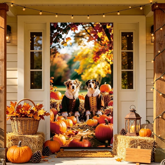 ChicYu Fall Autumn Thanksgiving Door Cover Banner Decorative Harvest Tapestry Polyester Fabric Outdoor Front Porch Wall Hanging for Home Party