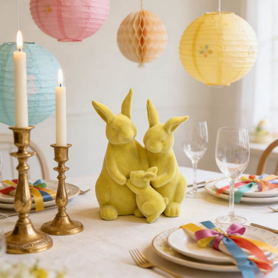 ChicYu Flocked Bunny Figurine Cute Bunny Statue Decorative Ornament for Home Tabletop Shelf Easter Spring Holiday Party Decoration