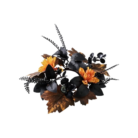 ChicYu Halloween Candle Wreath Decor Table Setting Candle Holders Decorations Artificial Flower Candle Wreath Festive Tabletop Decor Halloween Party Dining Table Ornament Scary