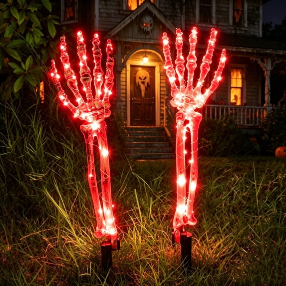ChicYu Halloween Skeleton Hand Stake Light, Outdoor Scenes Decorations, Durable Plastic LED Ground Stake, for Yard Garden Patio Display