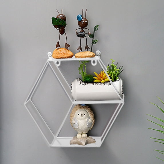ChicYu Iron Wall Decor Storage Rack Hanging Shelf Home Living Room Organizer Decorative Wall Mounted Display Shelf Living Room Wall Storage Rack White