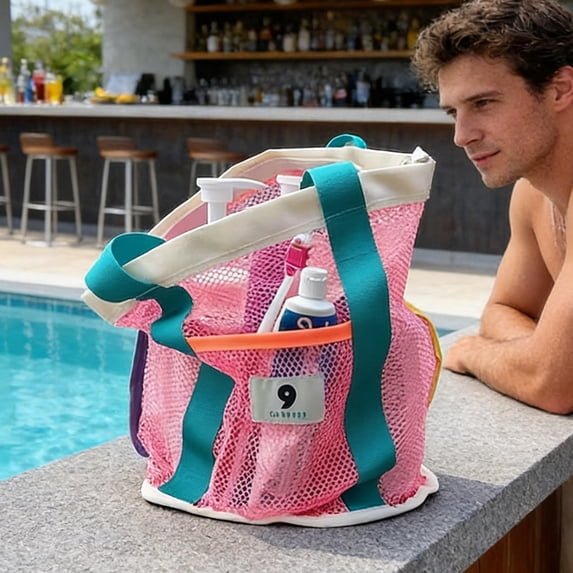 ChicYu Mesh Beach Bag,Large Beach Tote,Toy Pool Bag for Family Travel Vacation Cruise Essentials Large Mesh Beach Bag Packable Beach Tote Bag Reversible Travel Pool Shopping
