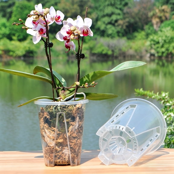 ChicYu Orchid Pot Planter 4.3 Inch, Breathable Root Control Container, Clear Plastic Flower Indoor Outdoor, Maceta para Orquideas