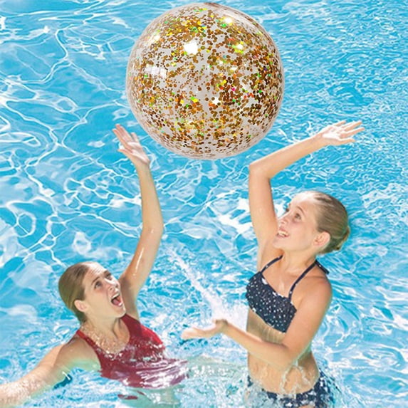 ChicYu PVC Inflatable Transparent Sequin Beach Ball Outdoor Toy Easy to Inflate/Deflate for Pool Beach Outdoor Leisure