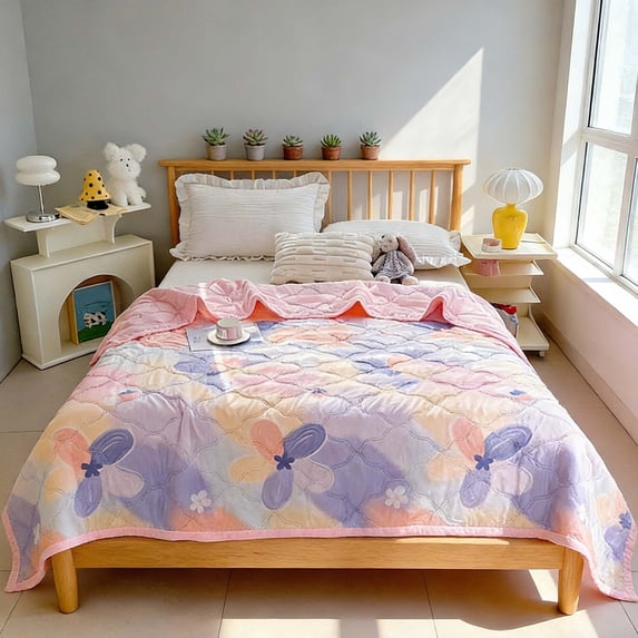 ChicYu Printed Summer Cooling Quilt,Lightweight Breathable Bed Blanket,Comforter for Single Bed Dorm Guest Room, 59"x 79",Colcha Estampada de Verano,Couverture Imprimée d'Été