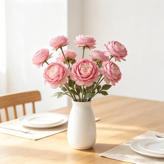 ChicYu Single Artificial Ranunculus Flower , 24cm Faux Floral Pick, Real Touch Silk Bloom for Vase Decor, Wedding Centerpiece Fake Flower, Flor Artificial de Ranunculo