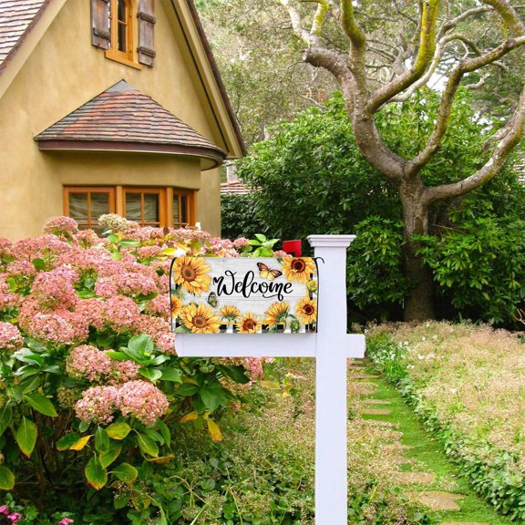 ChicYu Spring Sunflower Mailbox Cover Welcome Mailbox Wrap Magnetic Standard Mail Box Decals Post Letter Box Cover for Home Yard Outdoor Decor