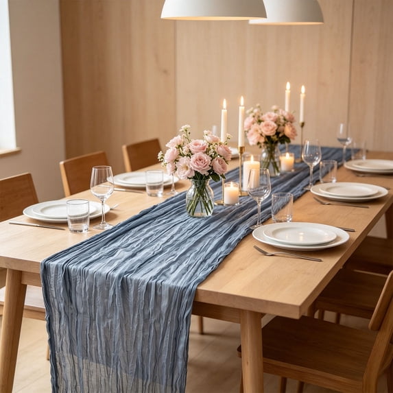 ChicYu Table Runner Gauze Fabric 35x71 Inch Sheer Cheesecloth Decorative for Wedding Party Dining Table Home Decor Boho Rustic Farmhouse Camino de Mesa