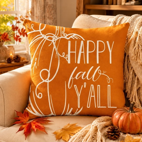 ChicYu Throw Pillow Cover Thanksgiving Autumn Harvest Square Cushion Case 18x18 Inch Sofa Couch Home Decor, Funda de Almohada Decorativa, Naranja
