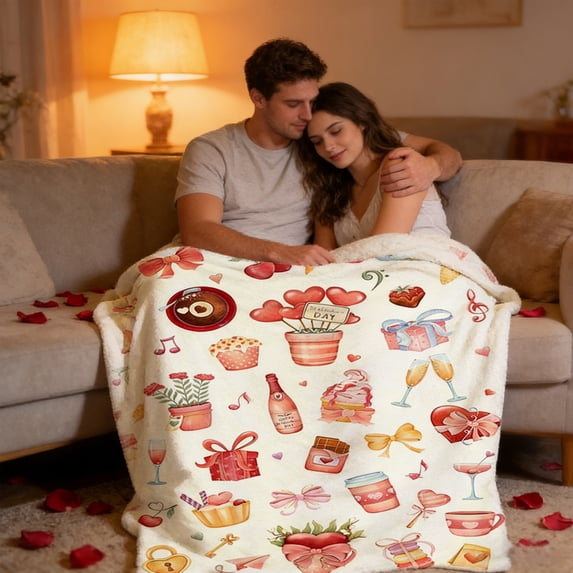 ChicYu Valentine's Day Flannel Blanket Double-Sided Fleece Nap Throw Soft Warm Cozy Gift Blanket for Sofa Bed Office Couch Home Decor Romantic for Lover