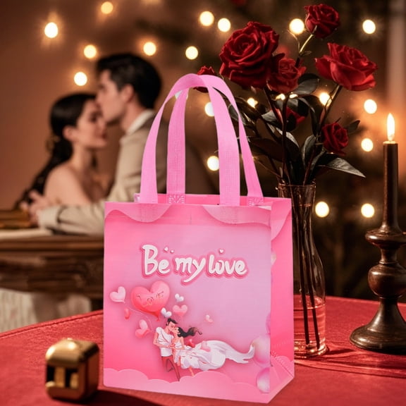 ChicYu Valentine's Day Non Woven Fabric Tote Bags Laminated Gift Packaging Bags Durable Reusable Lightweight for Holiday Gift Giving