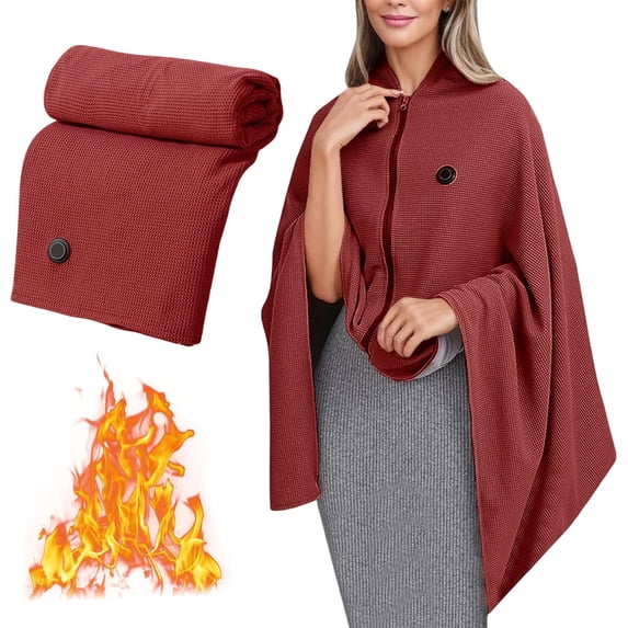 ChicYu Washable USB Heated Shawl Blanket Button Control (No Pattern No Power Bank Included) Fast Heating Electric Shawl for Office Home Winter Warmth