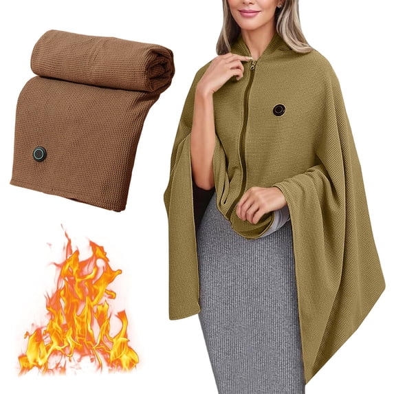 ChicYu Washable USB Heated Shawl Blanket Button Control (No Pattern No Power Bank Included) Fast Heating Electric Shawl for Office Home Winter Warmth