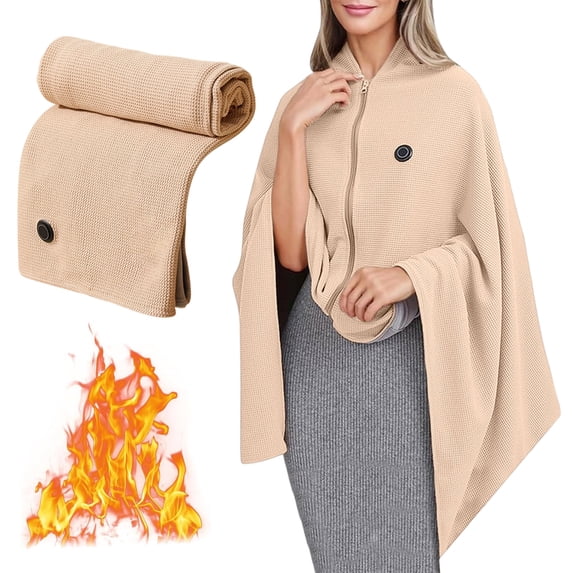 ChicYu Washable USB Heated Shawl Blanket Button Control (No Pattern No Power Bank Included) Fast Heating Electric Shawl for Office Home Winter Warmth