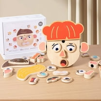 ChicYu Wooden Character Face-Changing Puzzle Educational Toy for Toddlers Boys and Girls Expression Building Blocks Suitable for 3-4-5-6 Years Old Kids Toy