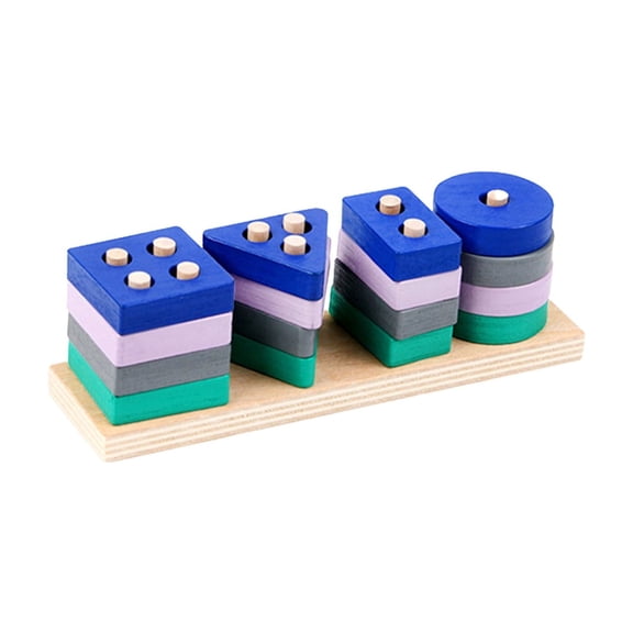 ChicYu Wooden Early Education Toys Geometric Shapes Column Sets to Enhance Cognition 5 Sets of Color Matching Puzzle Blocks for Preschool Learning Activities