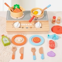 ChicYu Wooden Simulated Kitchen Pretend Play Cooking Toy Set with Cuttable Vegetable Toys Realistic Kitchen Utensils Included for Kids Pretend Cooking