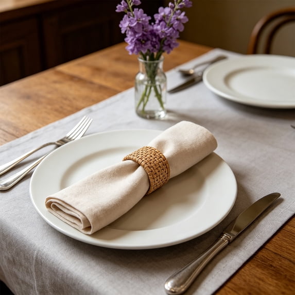 ChicYu Woven Rattan Napkin Rings Set of 6, Natural Wicker Table Decor Holders for Cloth Napkins, Rustic Farmhouse Dining Wedding Party