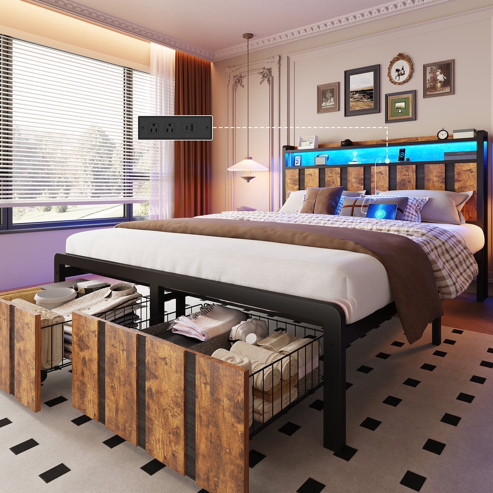 ChicZhiNest Full Bed Frame with Headboard, Industrial Platform Bed with ... - Metal Headboard Industrial Chic Apartment Inspiration