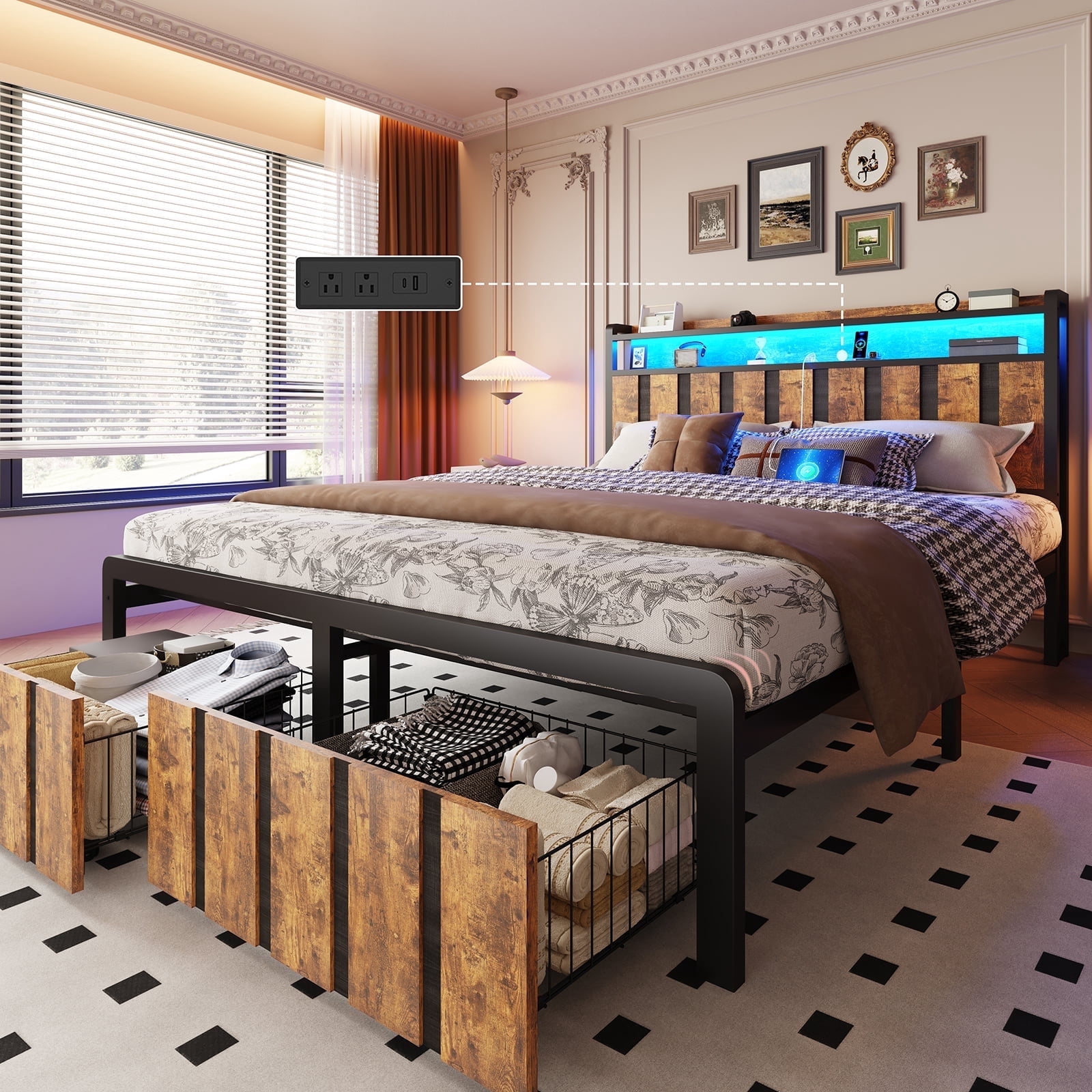 Metal Headboard Industrial Chic Apartment Inspiration photo