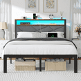 thumbnail image 1 of ChicZhiNest Queen Size Bed Frame with Storage Headboard and LED Light, Metal Platform Bed with Charging Station, Dark Gray, 1 of 10