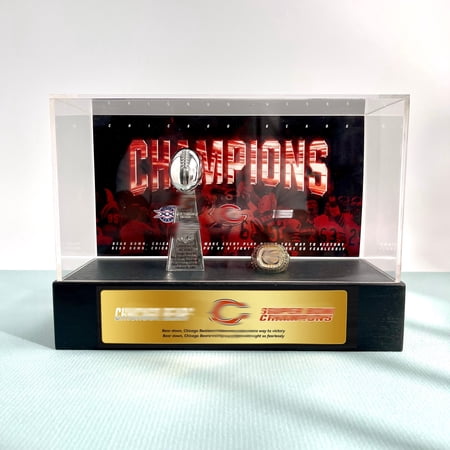 Chica Bears Sup Bol 2013 Champions Trophy & Ring Display Set (1 Trophy + 1 Ring, NFL Fan Collectible Decor Gift)