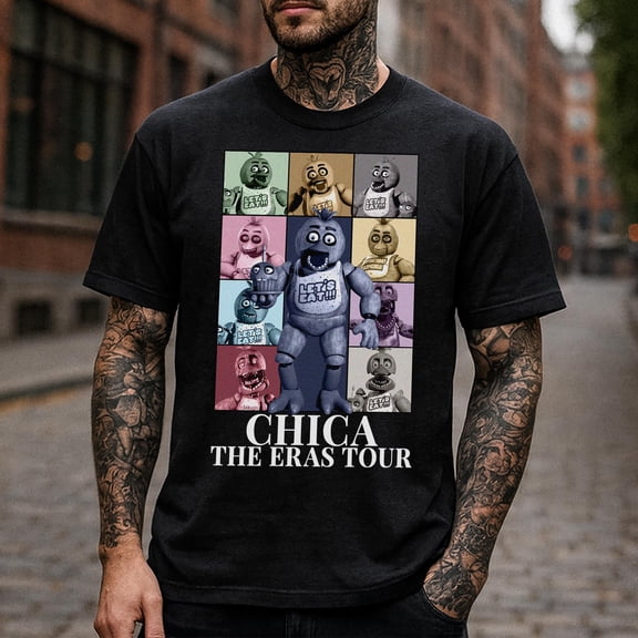 Chica Tour T-Shirt, Five Nights At Freddy's Horror Video Game, Chica 90s Vintage Style Shirt, FNAF Halloween Party Game Gifts T-shirt
