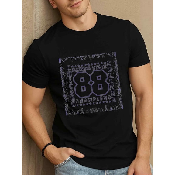 Chicago 88 for men Exercise 180G 100% Cotton black Running gym Original Unisex Shirt Graphic tshirts Original Unisex Shirt Printed tshirts Trendy Unisex Shirt Short Sleeve tshirts