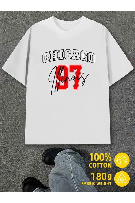 Chicago 97 Tee mens white 180G 100% Cotton Everyday and weekend wear Basic Unisex Shirt Cotton tshirts Retro Unisex Shirt Printed tshirts Classic Unisex Shirt Crewneck tshirts