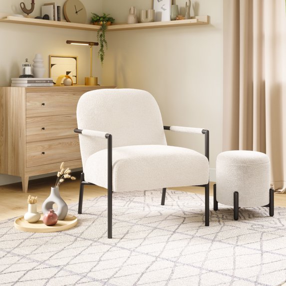 Chicago Accent Chair Ivory Accent Chair, Modern Style, Shearling style fabric, Plywood, Indoor Living