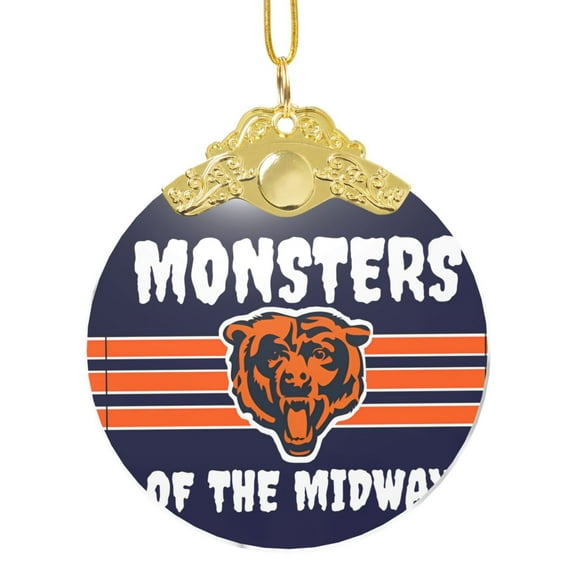 Chicago American Football Team Themed Glass Round Pendant Christmas Tree Ornaments Car Ornaments New Year Party Supplies Fans Holiday Gifts