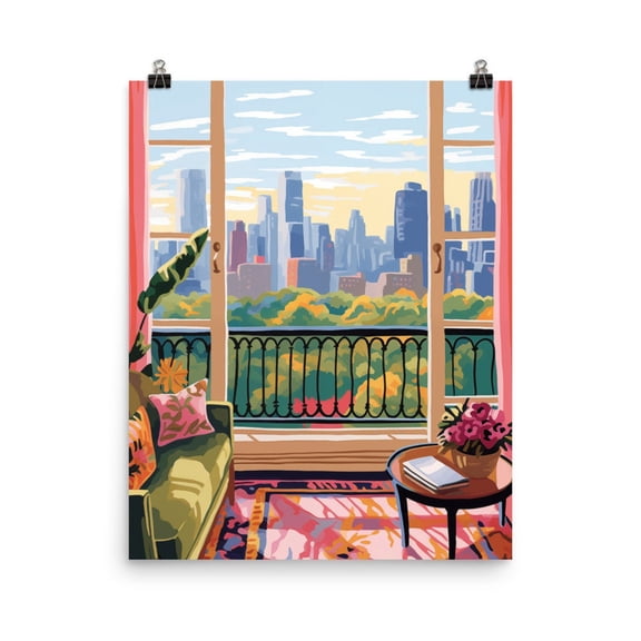 Chicago Apartment Print, Retro City Wall Art, Us Travel Poster, Urban Home Decor, Vintage Cityscape Artwork, Pink Aesthetic Art Home Decor #4165, Unframed Canvas Size 24x36