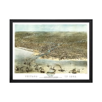 Chicago Art, 1868 Vintage Map of Chicago Illinois, IL History Wall Decor Gift, Old Chicago Map - 24" x 18" Black Framed Print