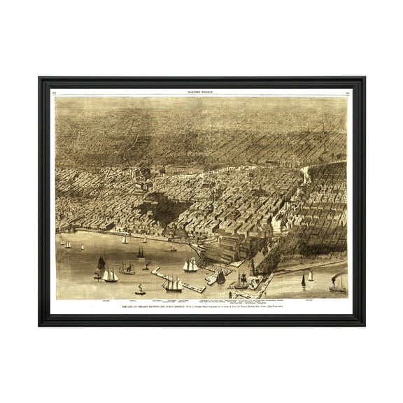 Chicago Art, 1874 Vintage Map of Chicago Illinois, IL History Wall Decor Gift, Old Chicago Map - 24" x 18" Black Framed Print